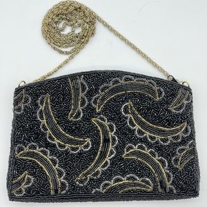 Vintage 80s La Regale Hand Beaded Bag Purse Crossbody Metallic Chain Link Clutch